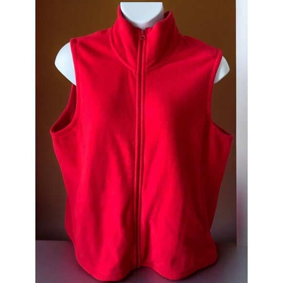 Lands End Womens Solid Red Fleece Vest Full Zip Pockets Mock Sleeveless Vest 2X - Picture 6 of 9